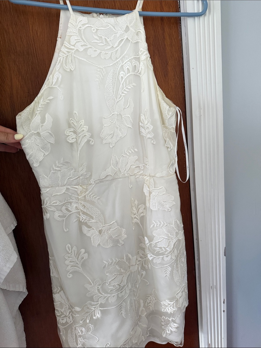 Lulus Ivory Lace Overlay Halter Dress